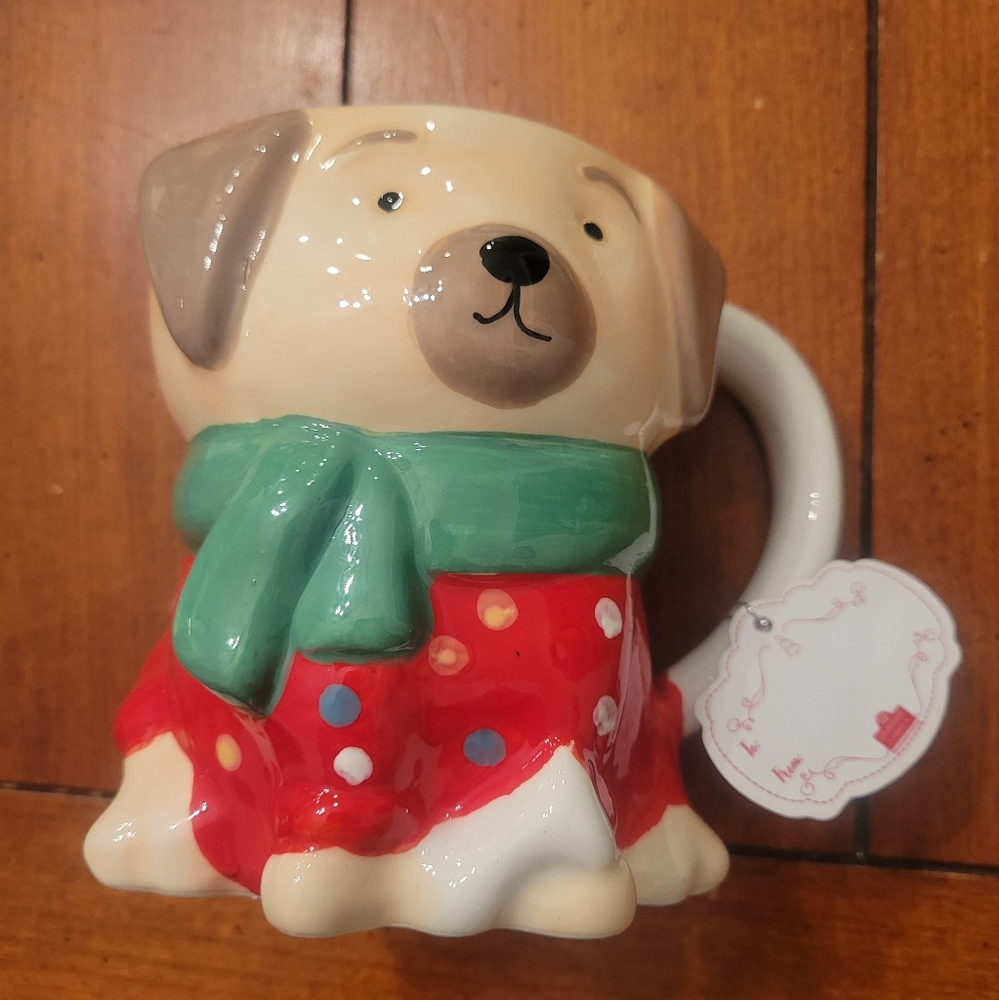 Adorable Dog-Shaped Mug with Red and Green Accents